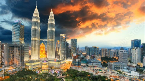 Kuala Lumpur, Malaysia skyline, Time lapse at sunset