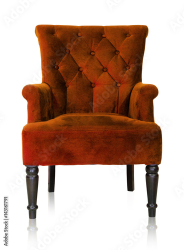 Brown vintage armchair isolated on white clipping path.