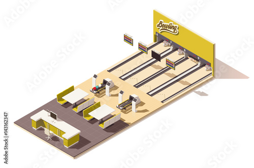 Vector isometric low poly bowling alley interior