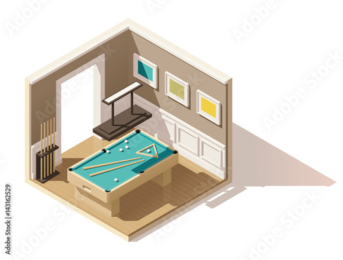 Vector isometric low poly pool room