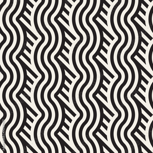 Seamless monochrome pattern. Abstract stripy geometric background. Stylish vector rounded lines print