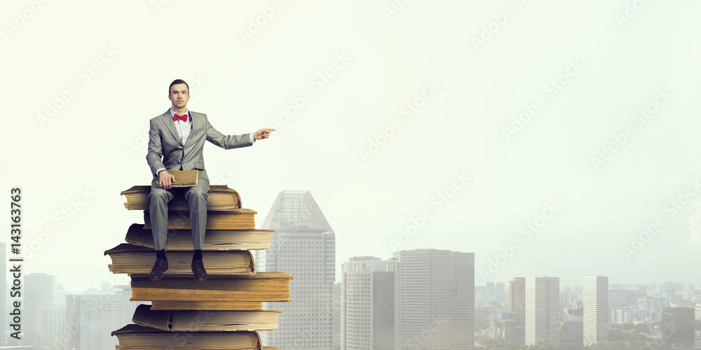 He has strong pursuit to knowledge . Mixed media He has strong pursuit to knowledge . Mixed media