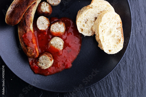 grilled sausages and tomato ketchup
