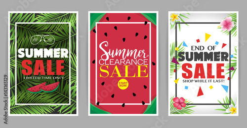 Creative Summer Sale Posters Set for Promotional Purposes Vector Illustration
 photo