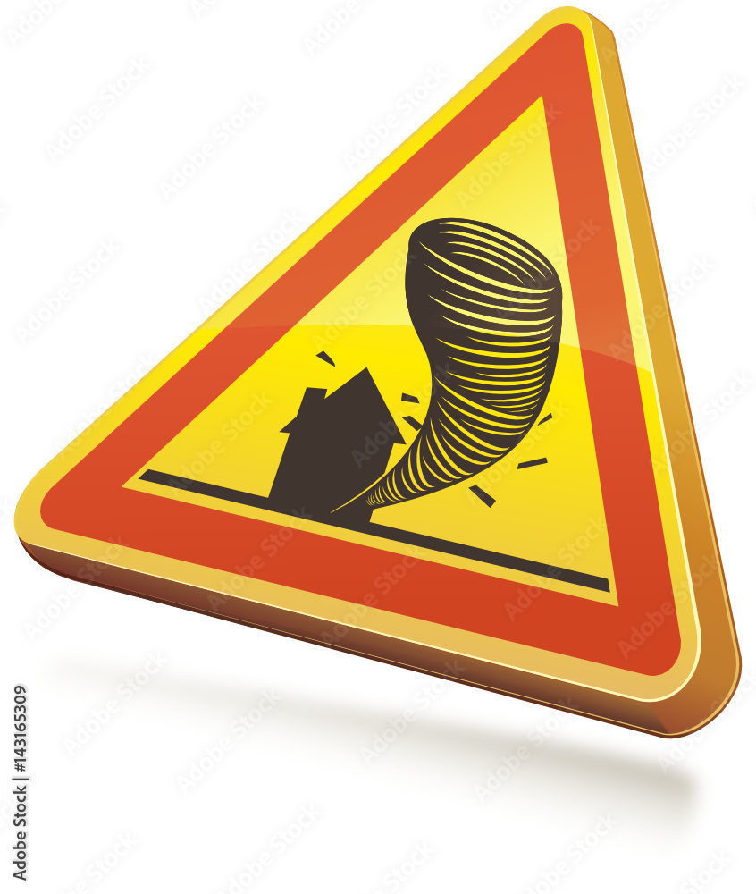 Panneau de danger temporaire tornade 3D(ombre) Stock Vector | Adobe Stock