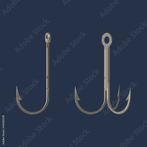 Two Fishing Hooks Icon Fisherman Equipment Sign