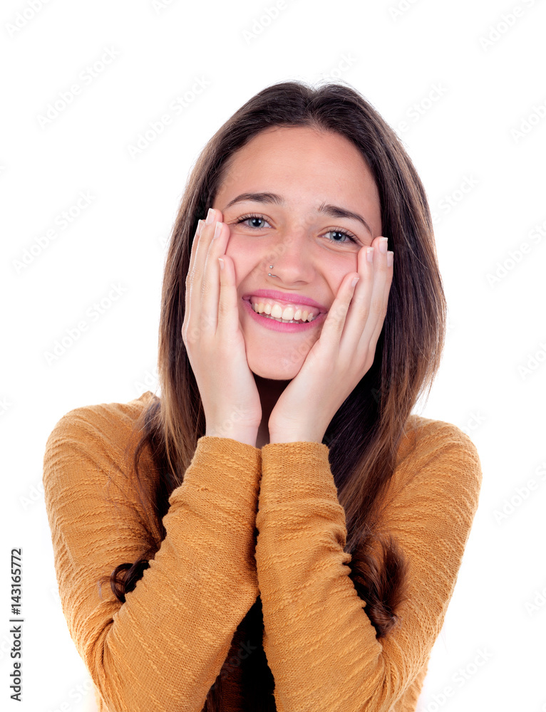 Surprised teenager girl with yellow jersey Surprised teenager girl with yellow jersey