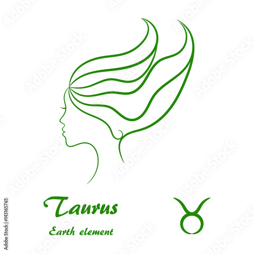 Taurus zodiac sign. Stylized female contour profile.