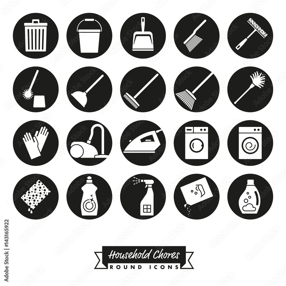 Household Chores Round Icon Set Stock Vector | Adobe Stock