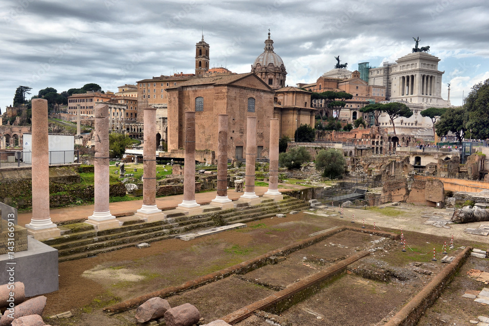 ROME. ITALY. FEBRUARY 23 2016 Ancient Roman ruins in Rome, ROME. ITALY. FEBRUARY 23 2016