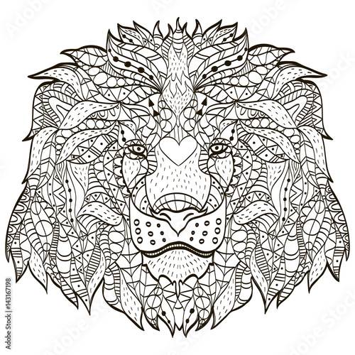 Zentangle stylized cartoon head of a lion