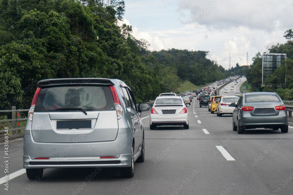Traffic jam in the middle of the highway Traffic jam in the middle of the highway