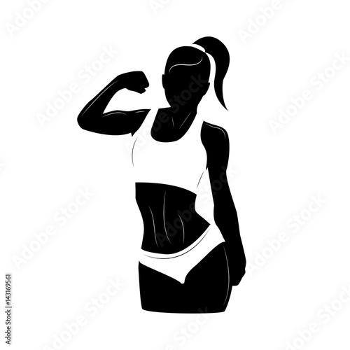 Fitness woman silhouette with modern line elements.