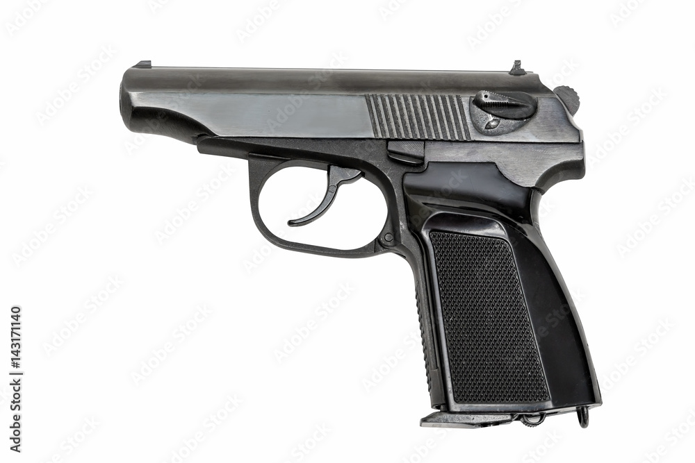 Black pistol on white background