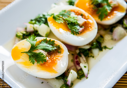 medium-boiled eggs with salad