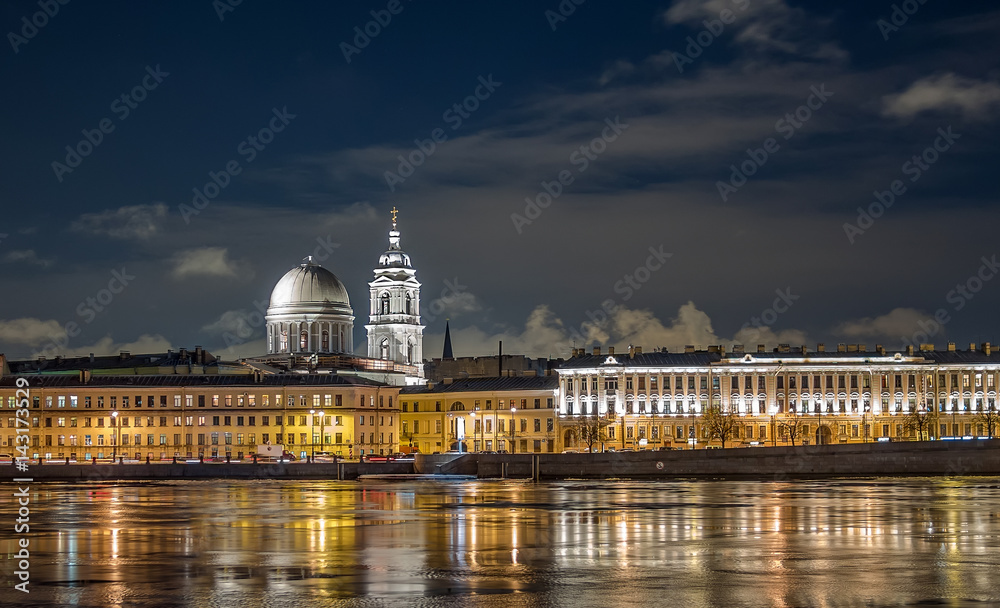 night embankment view in Saint Petersburg, Russia