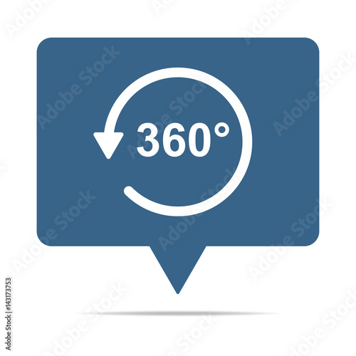 Blaue Sprechblase mit 360 Grad rundum VR Symbol