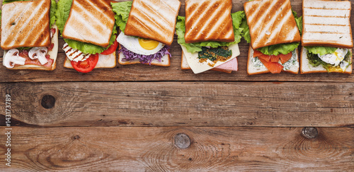 Six sandwiches with different ingredients