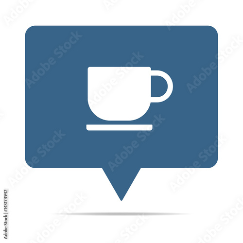 Blaue Sprechblase mit Kaffeetasse