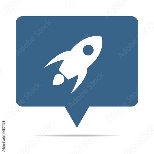 Blaue Sprechblase mit Rakete - Raketenstart - Start Up