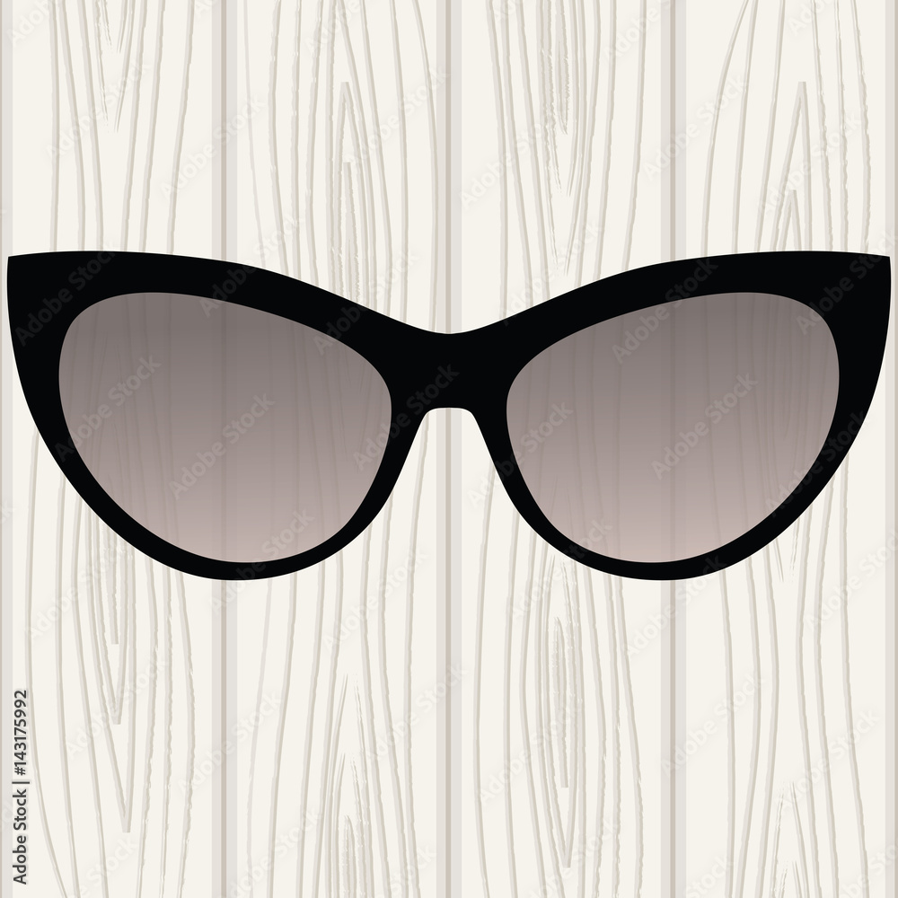 Sunglasses in a black frame on a white wooden background Stock Vector