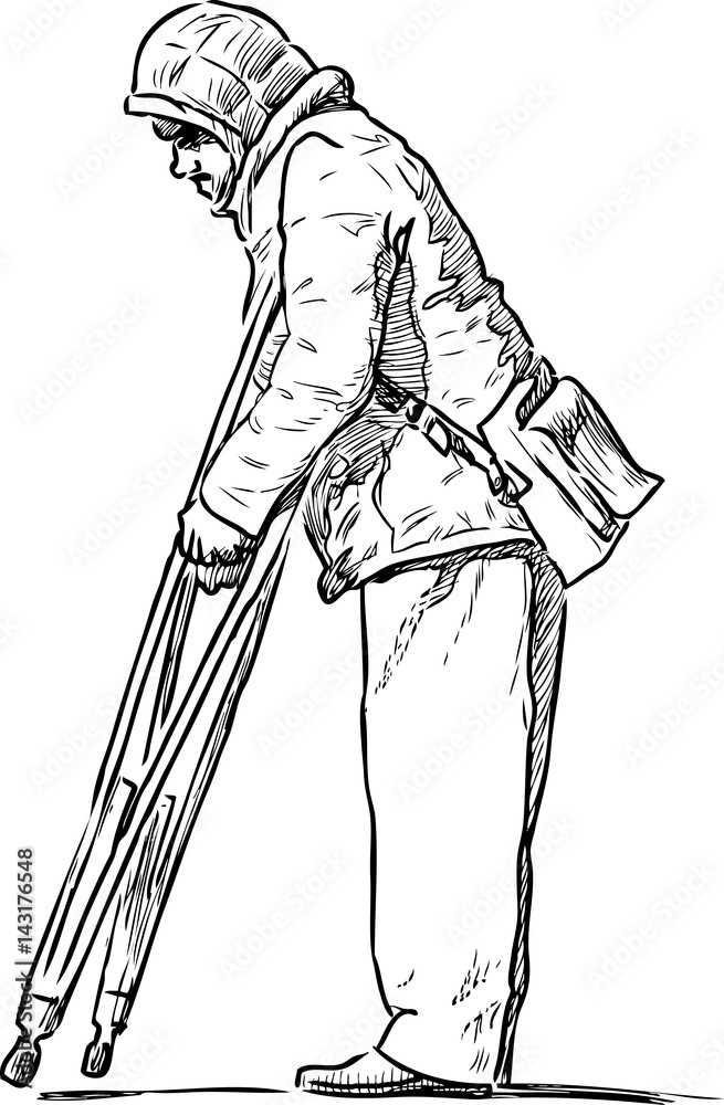 Sketch of a person on crutches Stock Vector | Adobe Stock