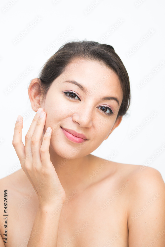 Beautiful Asian Woman Face Portrait Beauty Skin Care Concept. Fashion Beauty Model isolated on white Beautiful Asian Woman Face Portrait Beauty Skin Care Concept. Fashion Beauty Model isolated on white
