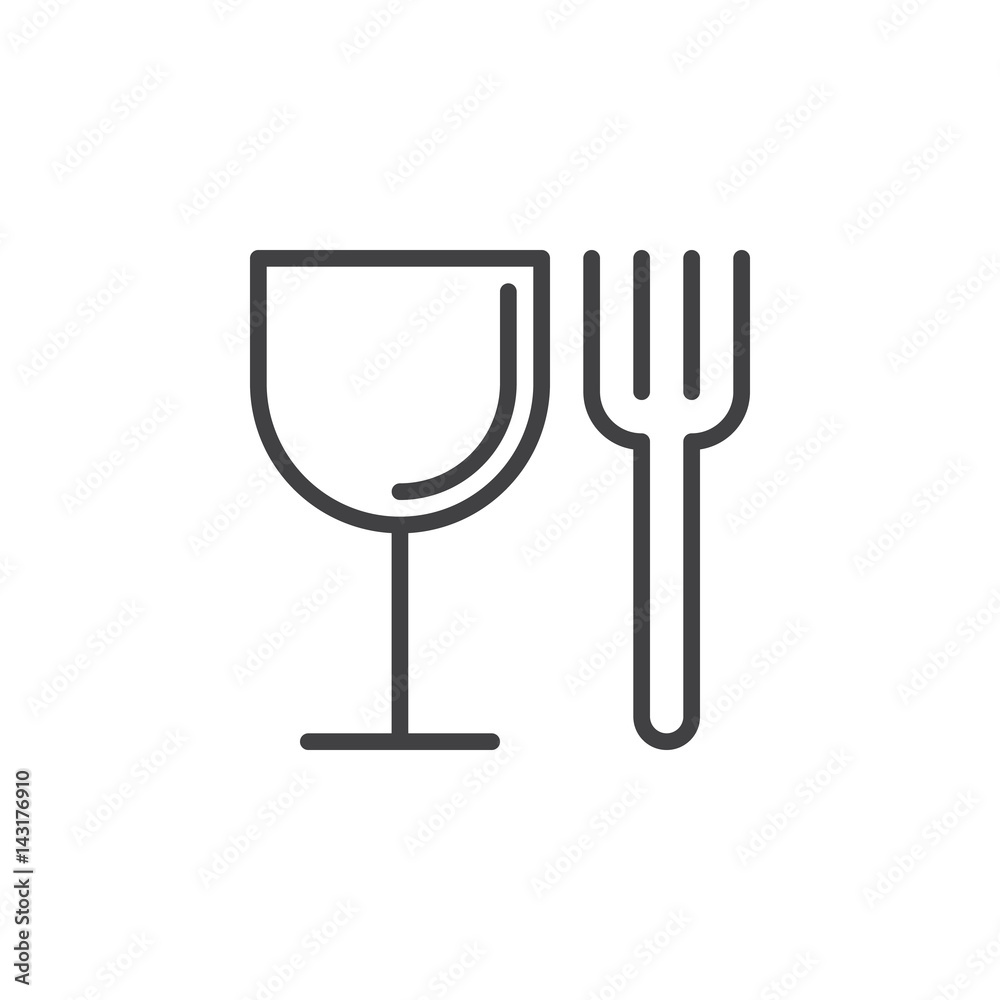Fototapeta premium Food, fork and glass line icon, outline vector sign, linear style pictogram isolated on white. Restaurant symbol, logo illustration. Editable stroke. Pixel perfect