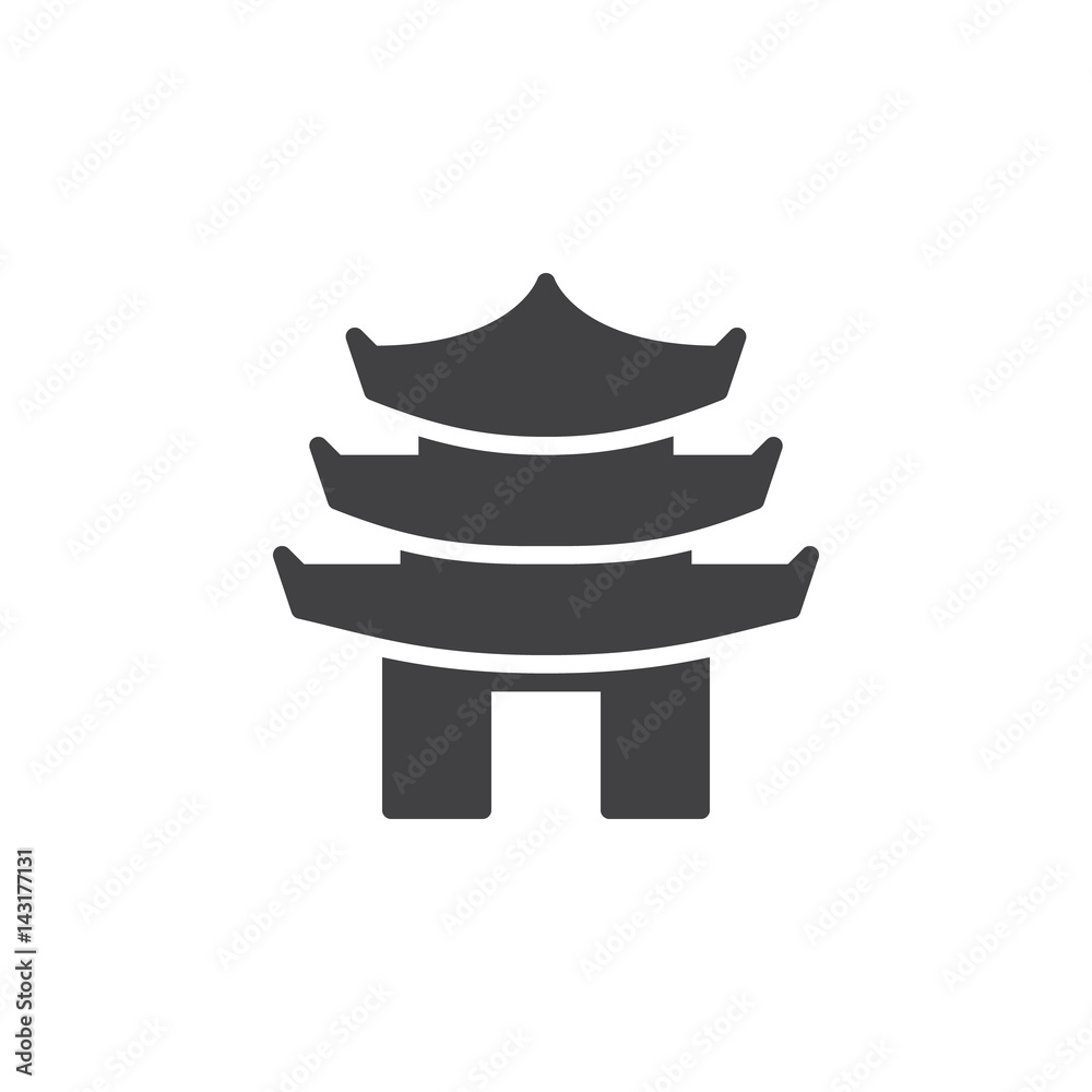 Pagoda tiered tower icon vector, filled flat sign, solid pictogram isolated on white. Symbol, logo illustration. Pixel perfect Pagoda tiered tower icon vector, filled flat sign, solid pictogram isolated on white. Symbol, logo illustration. Pixel perfect