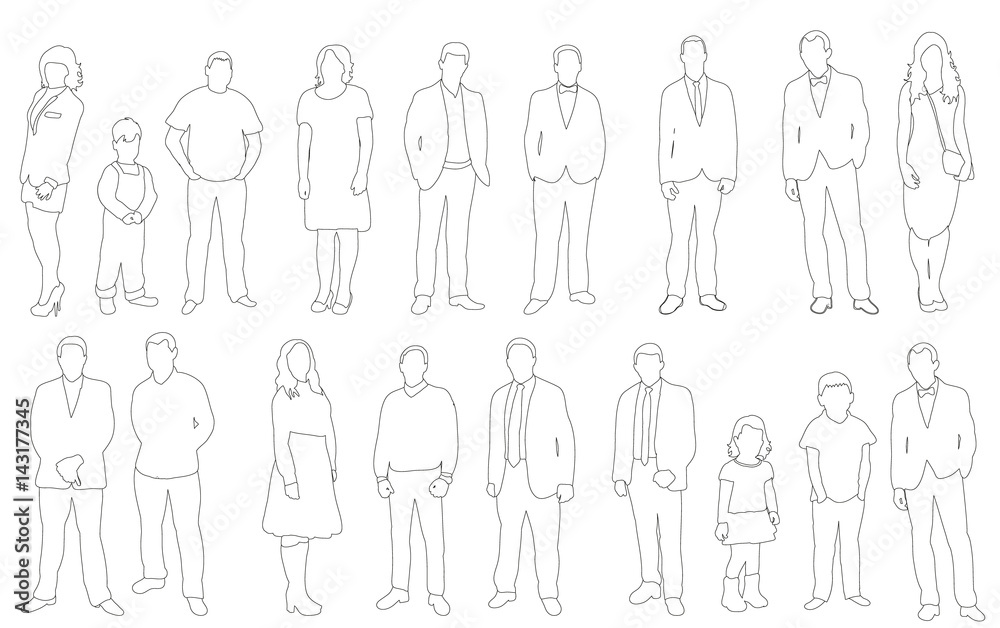 Vector illustration, collection people sketches, outlines Vector illustration, collection people sketches, outlines