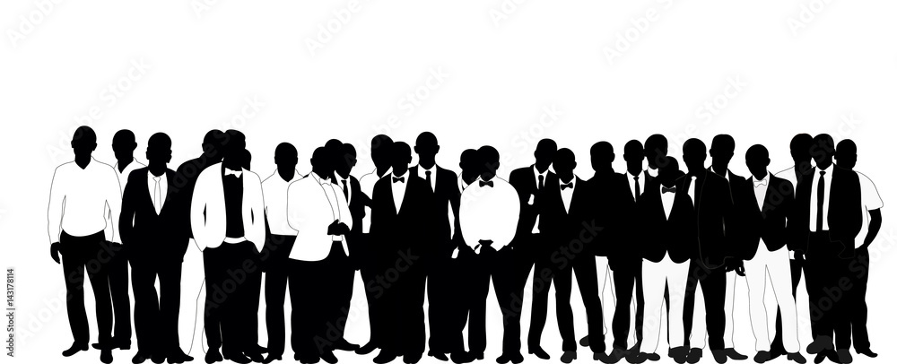 Naklejka premium Collection of black and white business man silhouettes, crowd, vector, illustration
