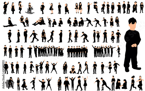 Collection of children silhouettes boys and girls set, vector