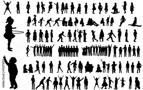 Collection of children silhouettes boys and girls