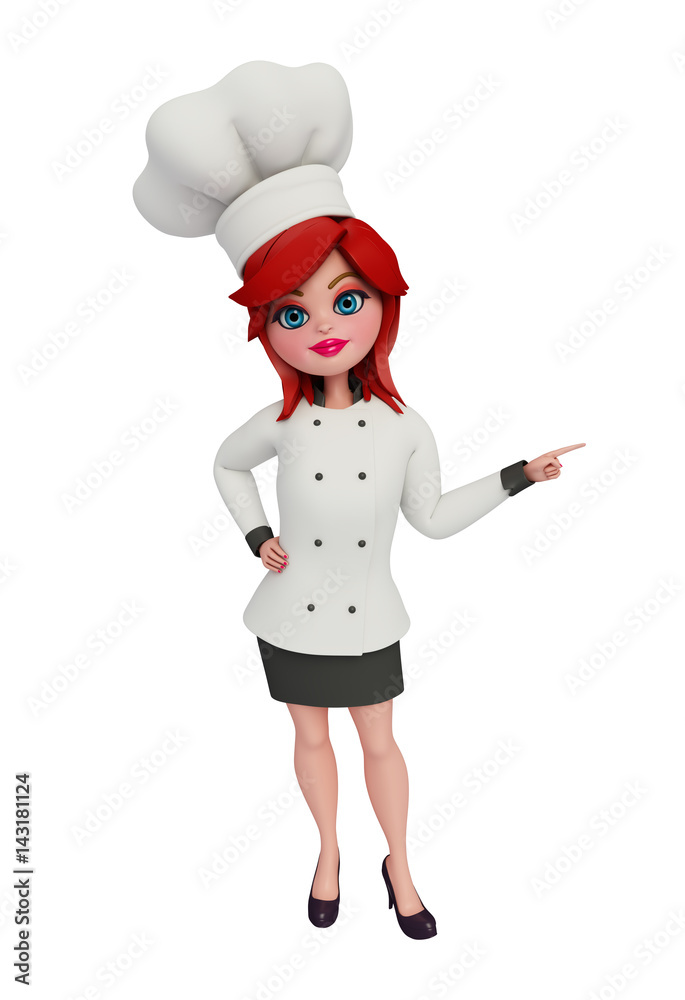 3d chef with pointing pose.