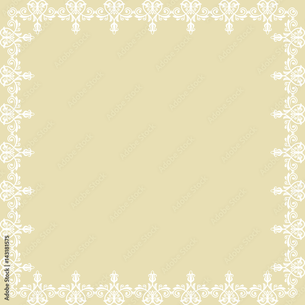 Classic square frame with white arabesques and orient elements. Abstract fine ornament with place for text