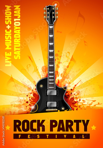 vector rock festival flyer design template with guitar
