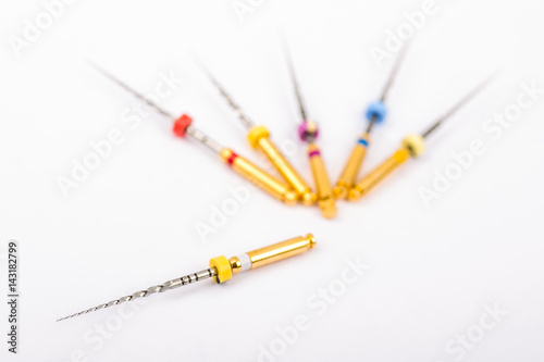 Isolated Dental Pro Tapers set for root canal treatment. White background photo