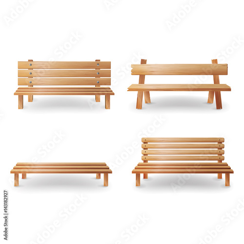 Wooden Bench Realistic Vector Illustration. Smooth Wooden Classic Furniture On White background