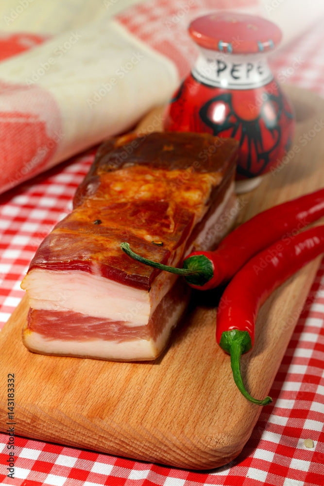 The south Italy, Calabria, pork meat - ham The south Italy, Calabria, pork meat - ham