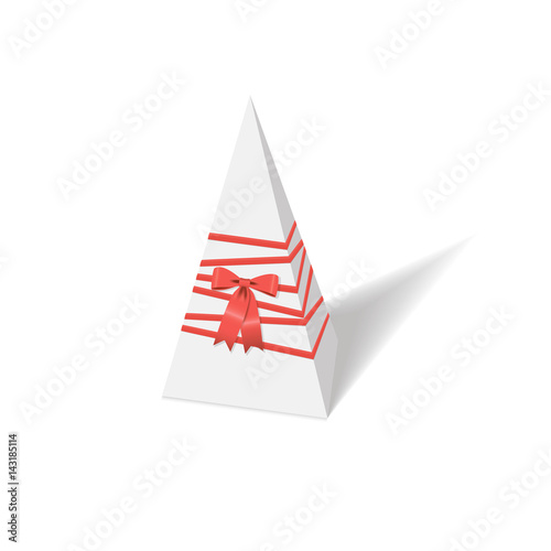 Gift box with a bow. Box in the form of a pyramid. Red bow.