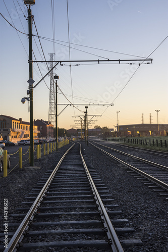 Train tracks in New Orleans at sunrise