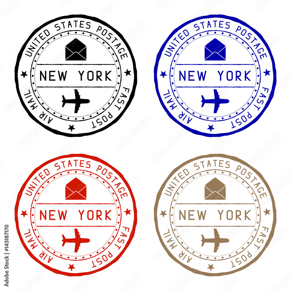 New York mail stamps collection. Faded colored impress Stock Vector
