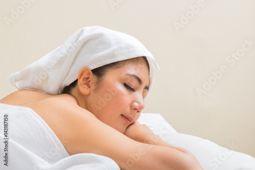 Portrait of young beatiful asian woman in spa massage, relaxing and beauty treatment in spa salon