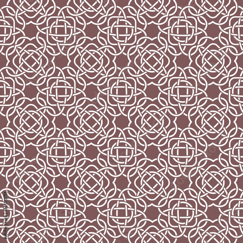 Celtic seamless pattern in Medieval style. White tangle on Russet background. Endless repeat backdrop, texture, wallpaper. Stock vector