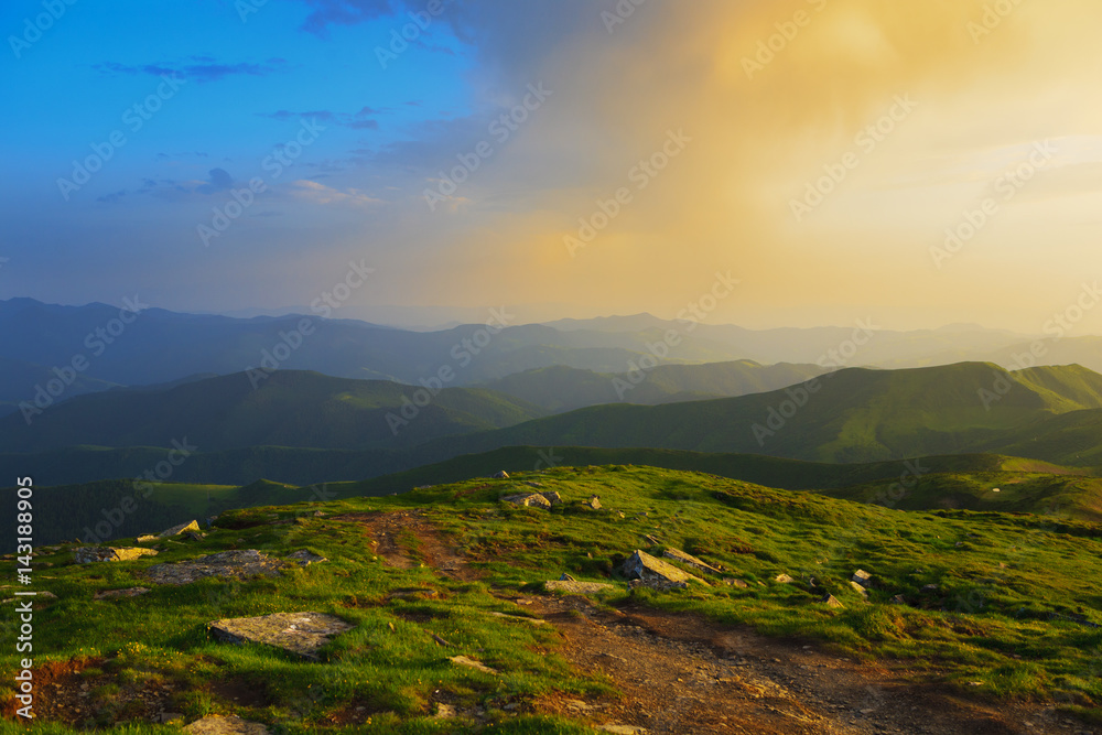 A beautiful sunset in the Carpathian mountains