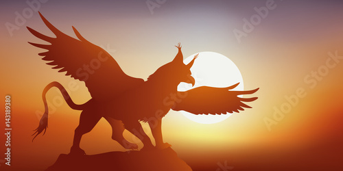 Griffon - mythologie - aigle - lion - imaginaire - fantastique - légendaire -  Coucher de soleil photo