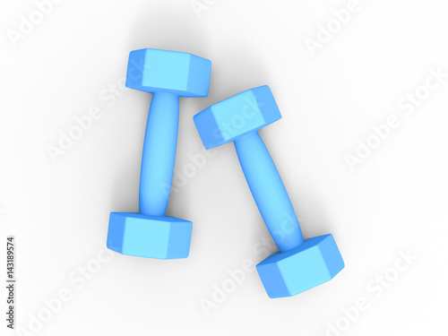 3D illustration two blue dumbbells