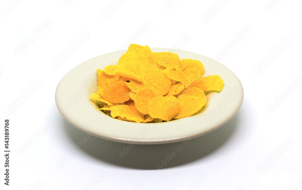 Light snack corn flakes delicious and healthy breakfast lunch on white background Light snack corn flakes delicious and healthy breakfast lunch on white background