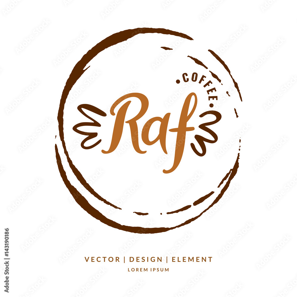 Modern hand drawn lettering label for coffee drink Raf. Modern hand drawn lettering label for coffee drink Raf.
