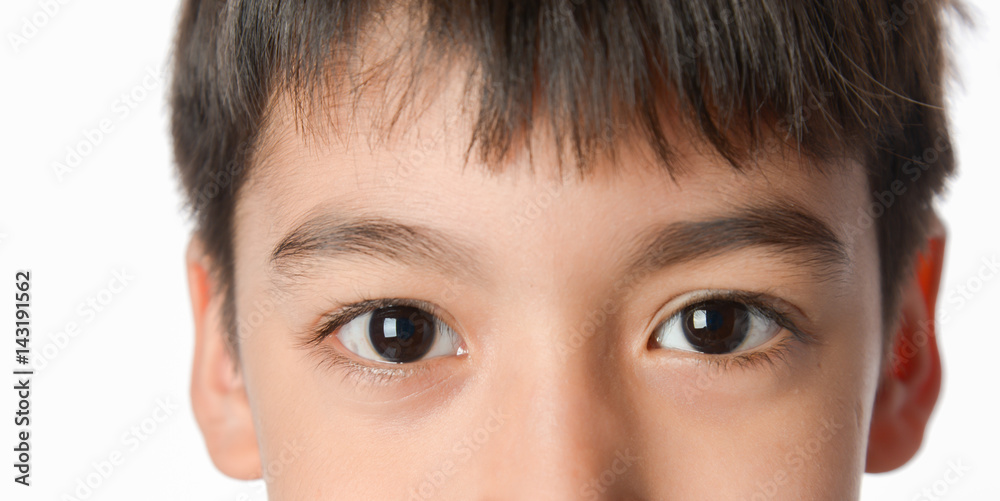 Close up of young boy eyes half face Close up of young boy eyes half face